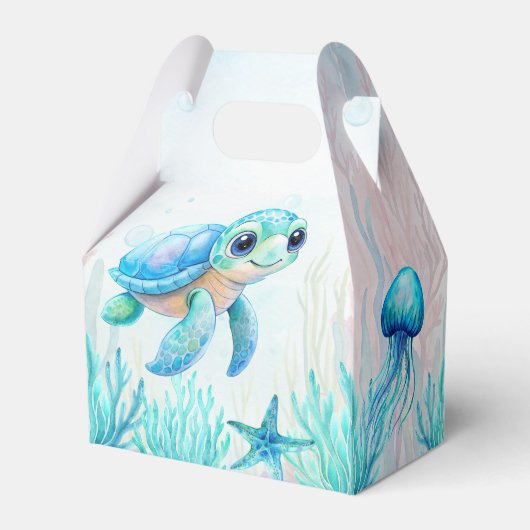 Onder het zee schattig schildpad aqua blauw baby s bedankdoosjes (Achterkant)