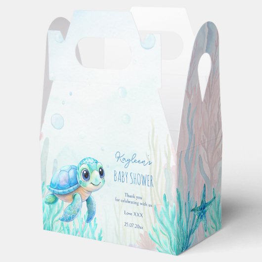 Onder het zee schattig schildpad aqua blauw baby s bedankdoosjes (Geopend)