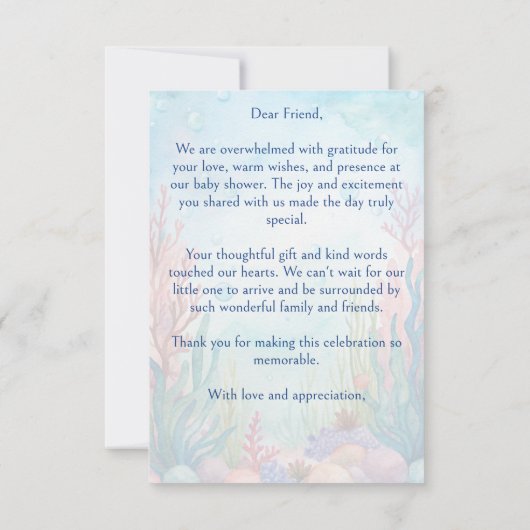 Onder het zee schattig schildpad aqua blauw baby s bedankkaart (Achterkant)