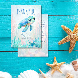 Onder het zee schattig schildpad aqua blauw baby s bedankkaart