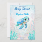 Onder het zee schattig schildpad aqua blauw baby s kaart (Voorkant)