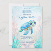 Onder het zee schattig schildpad aqua blauw baby s kaart (Voorkant)