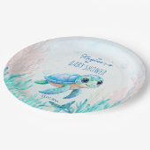 Onder het zee schattig schildpad aqua blauw baby s papieren bordje (Gekanteld)