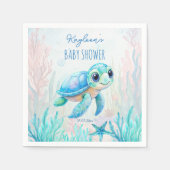 Onder het zee schattig schildpad aqua blauw baby s servet (Voorkant)