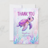 Onder het zee schattig schildpad roze paarse baby  bedankkaart (Voorkant)