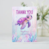 Onder het zee schattig schildpad roze paarse baby  bedankkaart (Staand voorkant)