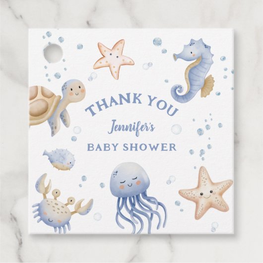 Onder het Zee! Schattige Blue Boy Baby shower Bedankjes Labels (Voorkant)