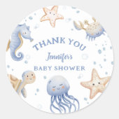 Onder het Zee! Schattige Blue Boy Baby shower Ronde Sticker (Voorkant)