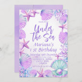 Onder het Zee Schattige Meisje 1e Verjaardagsfeest Kaart (Voorkant / Achterkant)