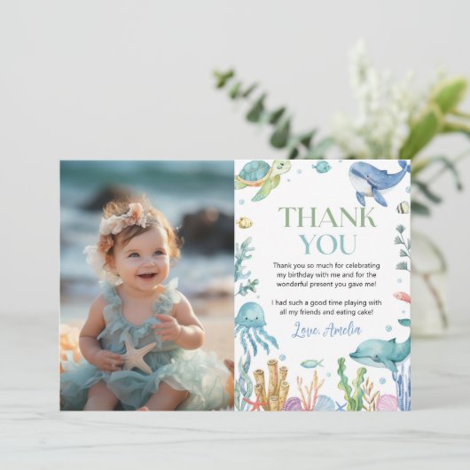 Onder het Zee Schattige Ocean Animals Birthday Pho Bedankkaart (Staand voorkant)