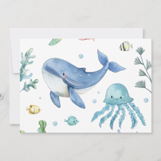 Onder het Zee Schattige Ocean Animals Birthday Pho Bedankkaart (Achterkant)