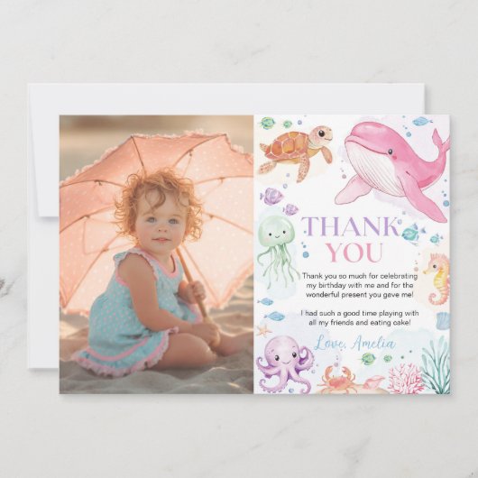 Onder het Zee Schattige Ocean Animals Birthday Pho Bedankkaart (Voorkant)