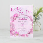 Onder het Zee Schattige Roze Meisje 1e Verjaardags Kaart (Staand voorkant)