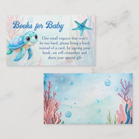 Onder het zee schattige schildpad aqua blauw boek  informatiekaartje (Voorkant / Achterkant)