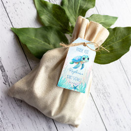 Onder het zee schattige schildpad aqua blauw gunst cadeaulabel