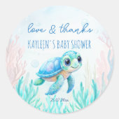Onder het zee schattige schildpad aqua blauw gunst ronde sticker (Voorkant)