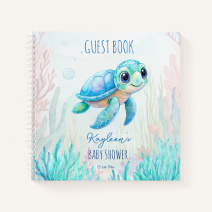 Onder het zee schattige schildpad baby shower gast notitieboek