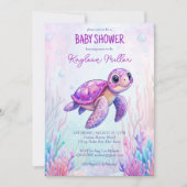 Onder het zee schattige schildpad paarse roze baby kaart (Voorkant)