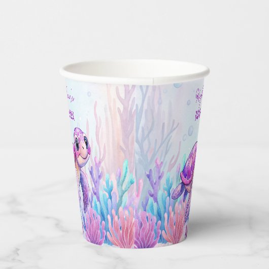 Onder het zee schattige schildpad paarse roze baby papieren bekers (Rechts)