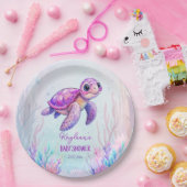 Onder het zee schattige schildpad paarse roze baby papieren bordje (Feest)