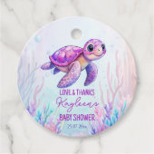 Onder het zee schattige schildpad roze baby shower bedankjes labels (Voorkant)