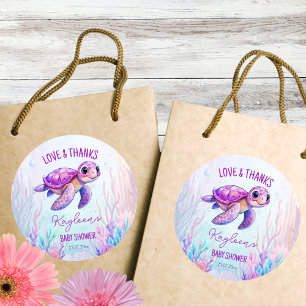 Onder het zee schattige schildpad roze baby shower ronde sticker