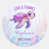 Onder het zee schattige schildpad roze baby shower ronde sticker (Voorkant)