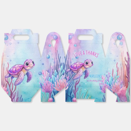 Onder het zee schattige schildpad roze paarse verj bedankdoosjes (Ongevouwen)
