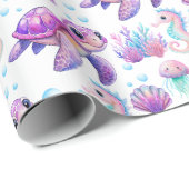 Onder het zee schattige schildpad roze paarse verj cadeaupapier (Rol Hoek)