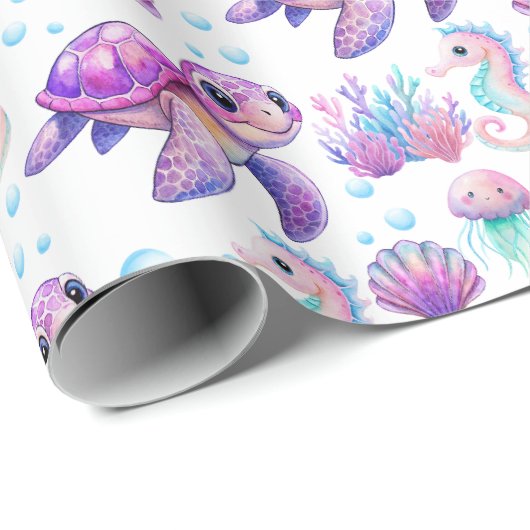 Onder het zee schattige schildpad roze paarse verj cadeaupapier (Rol Hoek)