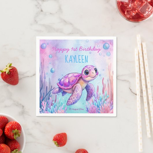 Onder het zee schattige schildpad roze paarse verj servet (Insitu)