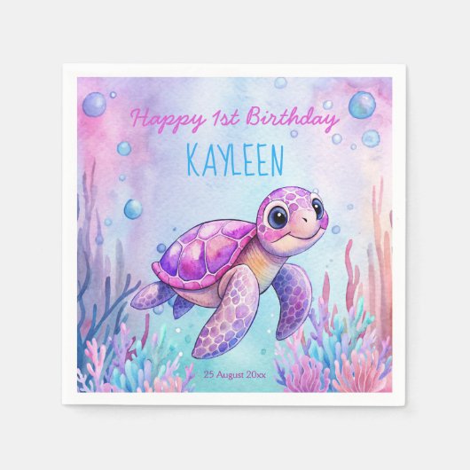 Onder het zee schattige schildpad roze paarse verj servet (Voorkant)