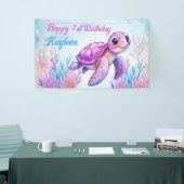 Onder het zee schattige schildpad roze vrolijke ve spandoek (Beurs)