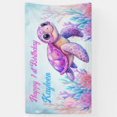 Onder het zee schattige schildpad roze vrolijke ve spandoek (Verticaal)