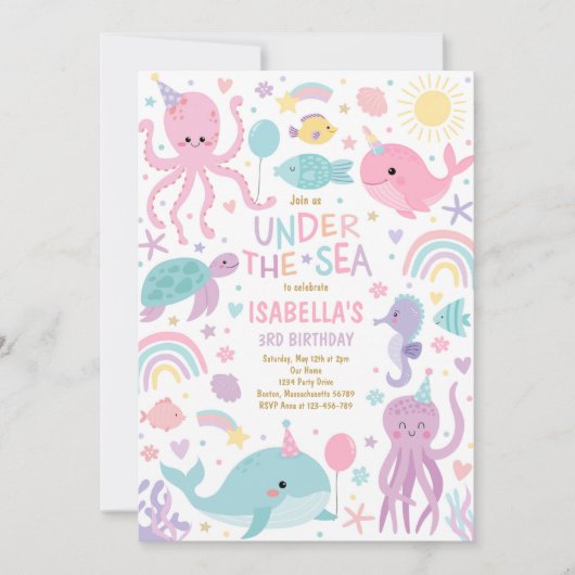 Onder het Zee Schattige Zee Creatures Birthday Par Kaart (Voorkant)