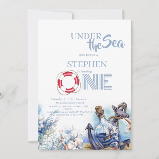 Onder het Zee Schattigee Kinder 1e Verjaardagsfees Kaart (Voorkant)