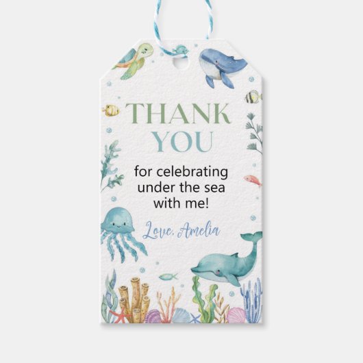 Onder het Zee Schattigee Oceaan Dieren Verjaardag  Cadeaulabel (Voorkant)