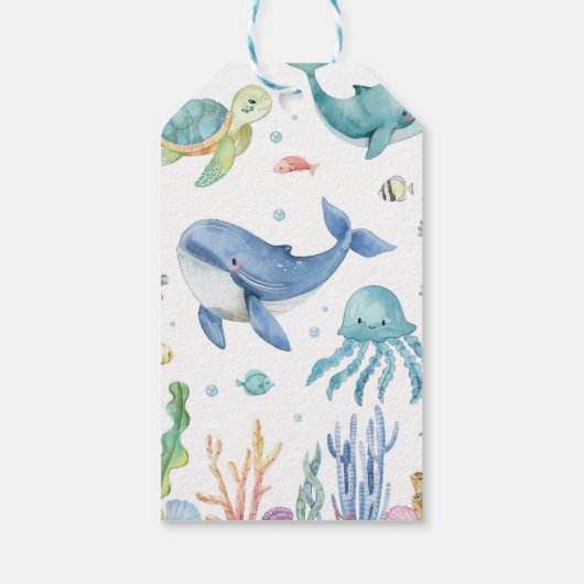 Onder het Zee Schattigee Oceaan Dieren Verjaardag  Cadeaulabel (Achterkant)