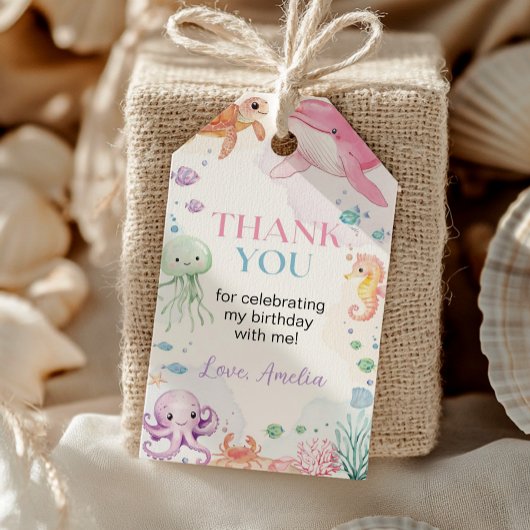 Onder het Zee Schattigee Oceaan Dieren Verjaardag  Cadeaulabel