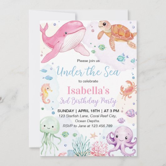 Onder het Zee Schattigee Oceaan Dieren Verjaardag Kaart