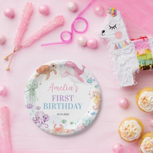 Onder het Zee Schattigee Oceaan Dieren Verjaardag Papieren Bordje (Feest)