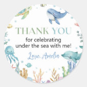 Onder het Zee Schattigee Oceaan Dieren Verjaardag Ronde Sticker (Voorkant)