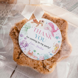 Onder het Zee Schattigee Oceaan Dieren Verjaardag Ronde Sticker