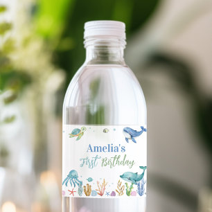Onder het Zee Schattigee Oceaan Dieren Verjaardag Waterfles Etiket