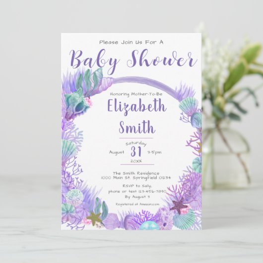 Onder het Zee Schattigee Paarse en groene Baby sho Kaart (Staand voorkant)