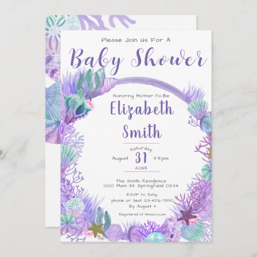 Onder het Zee Schattigee Paarse en groene Baby sho Kaart (Voorkant / Achterkant)