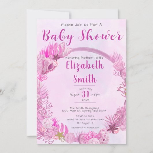 Onder het Zee Schattigee Roze Meisje Baby shower Kaart (Voorkant)
