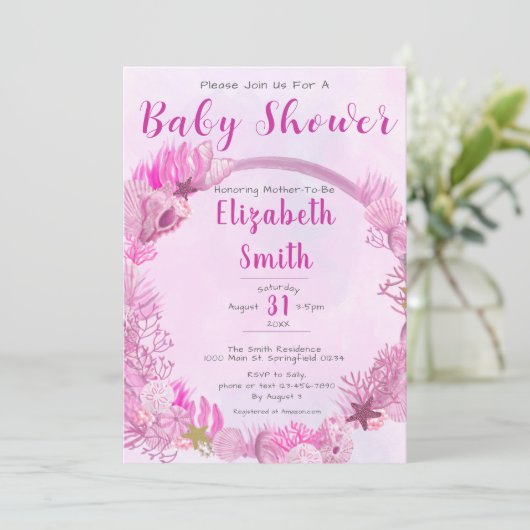 Onder het Zee Schattigee Roze Meisje Baby shower Kaart (Staand voorkant)