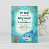 Onder het Zee Schattigee Shark Boy Baby shower Kaart (Staand voorkant)
