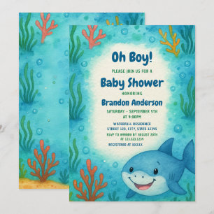 Onder het Zee Schattigee Shark Boy Baby shower Kaart